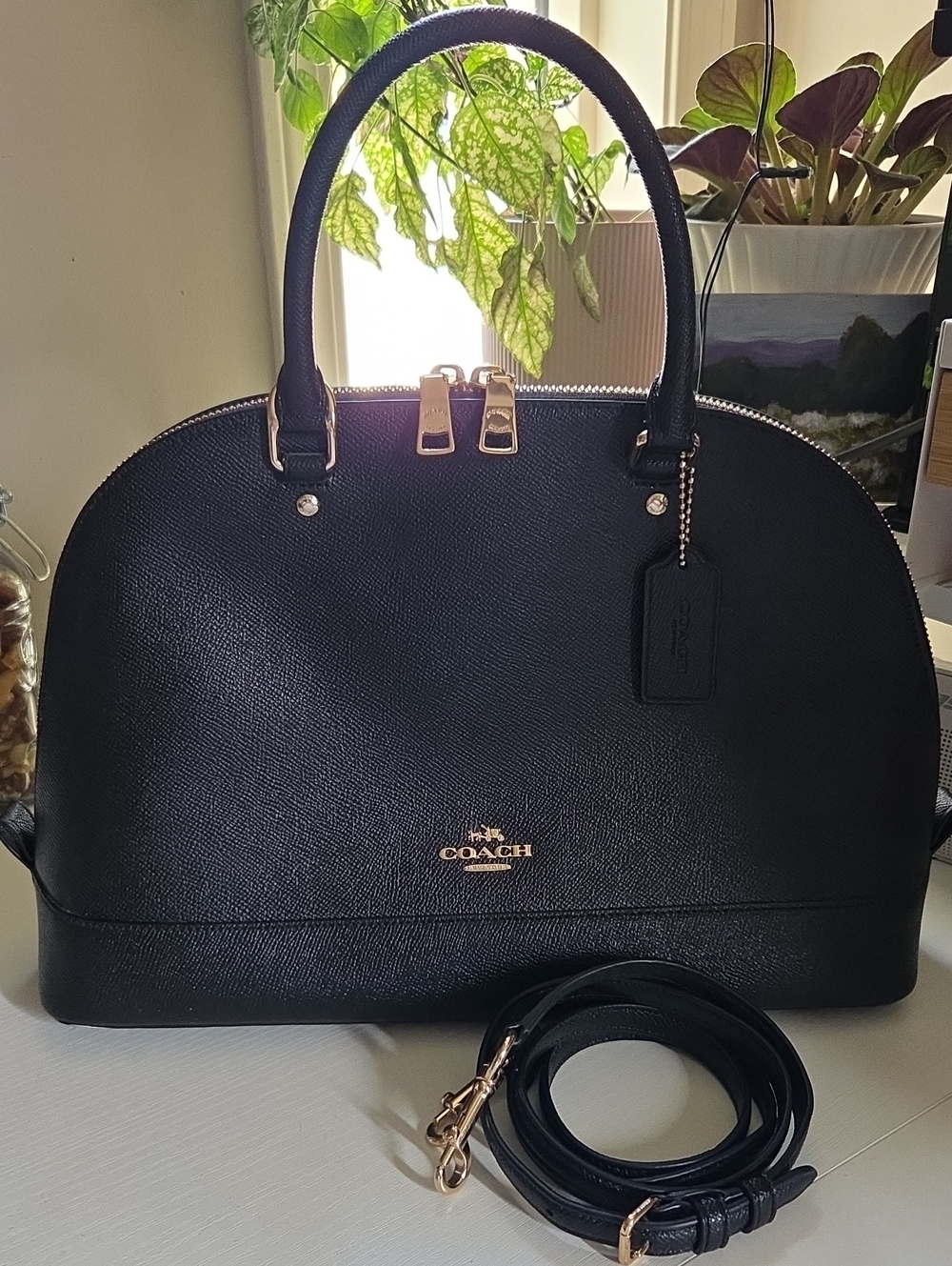 Coach Black Saffiano Dome Satchel with Gold Hardware